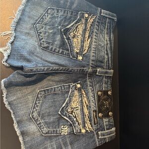Miss Me Blue Jean Shorts with Silver Accents